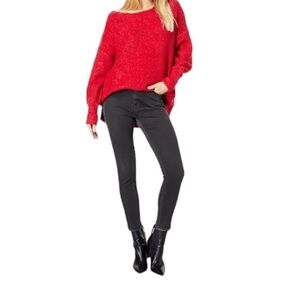 EUC free people Moira slouchy tunic sweater in cherry red.